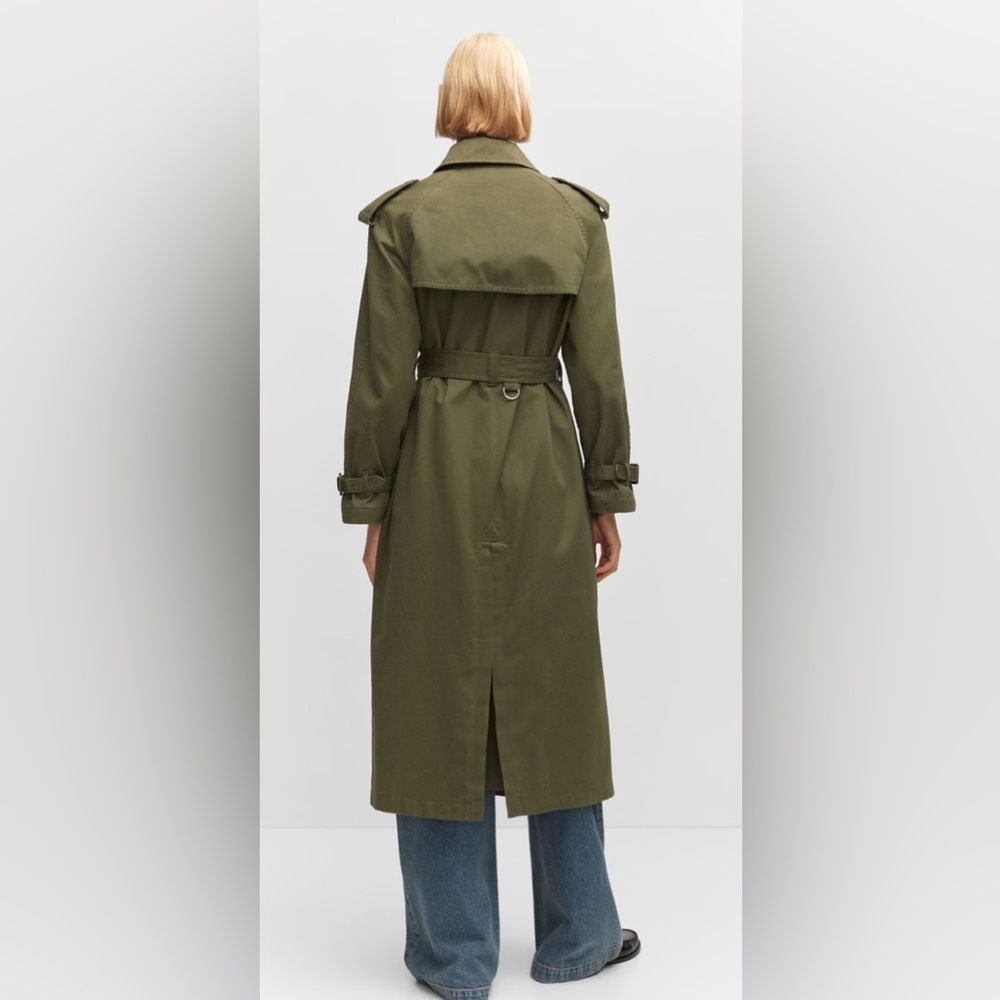 Mango Cotton Lapel Trench In Olive Green Size XS New - Picture 2 of 13